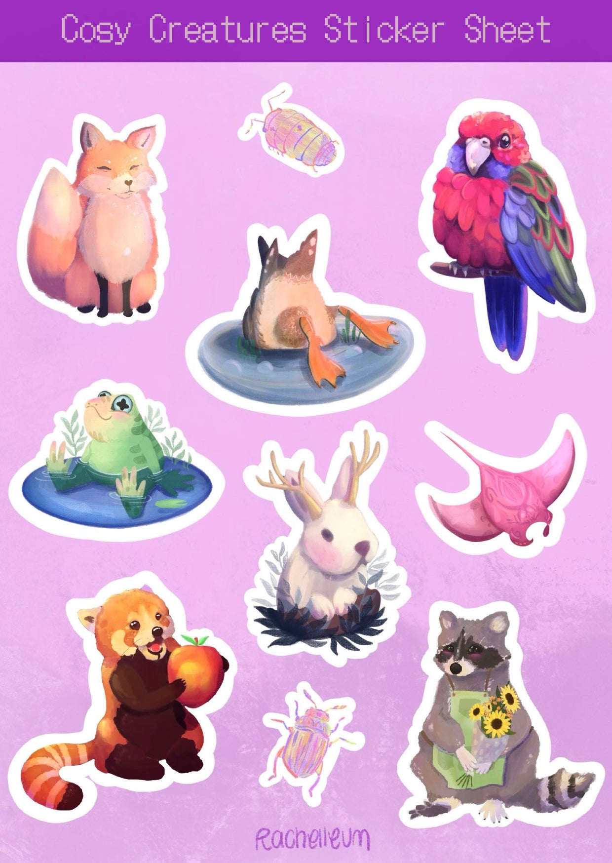 Cosy Creatures Glossy A6 Sticker Sheet